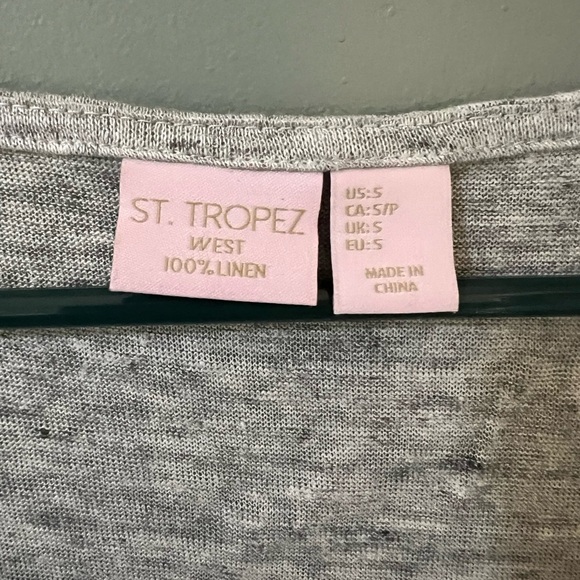 St Tropez West Tank Top Small 100 % Linen Heather grey Scoop Neck Tunic Light - Picture 2 of 3